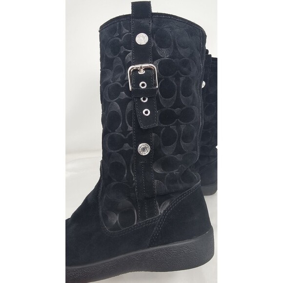 Coach Tulip Women's 5.5B Black Winter Suede Boot Fur Lined Buckle Signature Logo - Picture 5 of 16